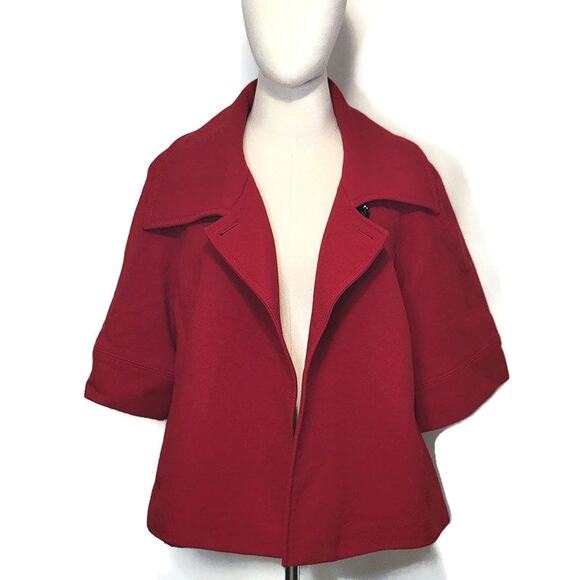 Lafayette 148 New York Red Swing Coat Virgin Wool 3/4 Sleeve Short Size 12 - Picture 11 of 16